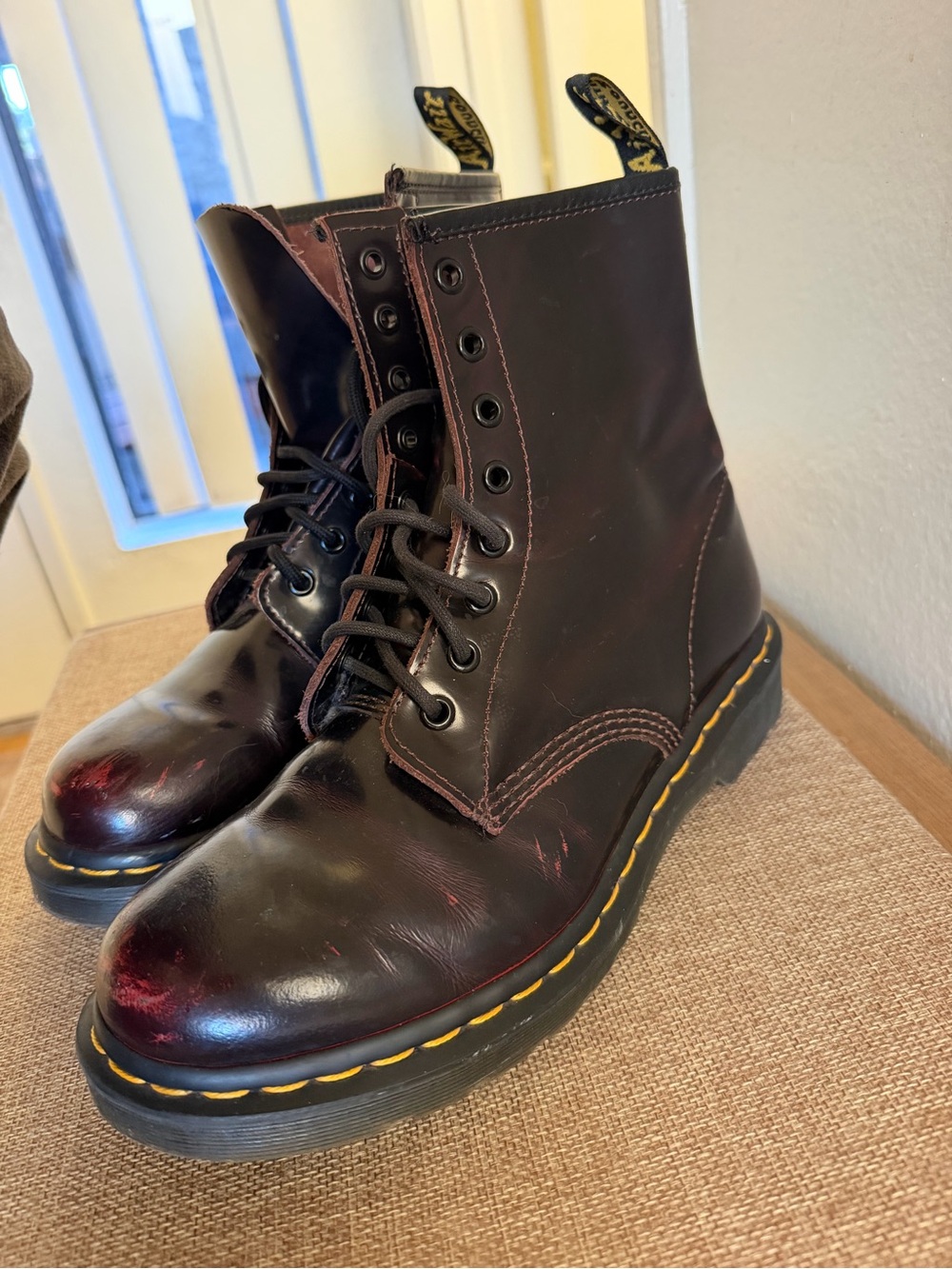 Rare Dr. Martens Women’s Size 9 Black Red Rub-Off Leather Combat Boots